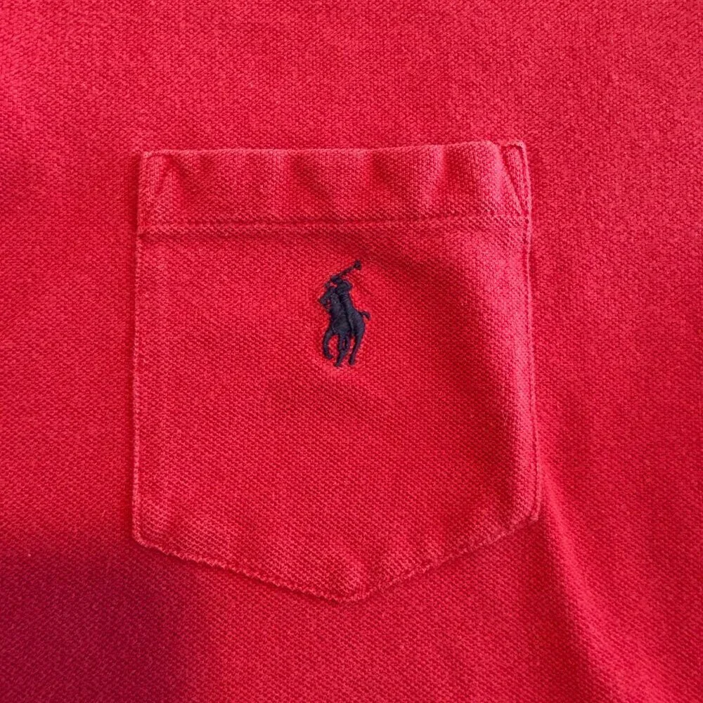Vintage 80s POLO RALPH LAUREN Red Pique Short Sleeve Pocket Shirt XL